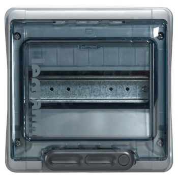   Kiselosztó PE/N-sínnel műanyag 1x 8M falonkívüli szürke IP65 zárt-fedél ajtó Plexo Legrand 601978