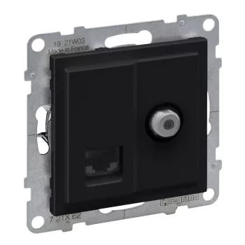   Suno TV (F) végzáró + adatcsatlakozó dugalj UTP RJ45 8(8) Cat6 fekete csavaros Legrand 721462