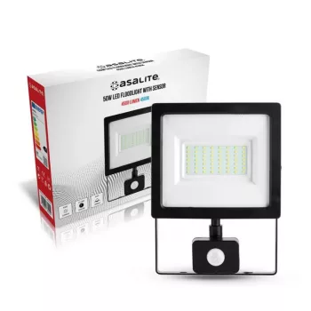   Asalite LED Reflektor Slim 50W 4500K (4500 lumen) + Mozgásérzékelő Szenzor ASAL0116
