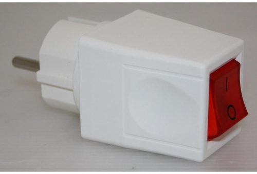 1z kapcsolós 2P+F dugvilla jelzőfénnyel lengő 2P 10A 240V billentyű/gomb fehér VA Elektronika  DKF-162-K