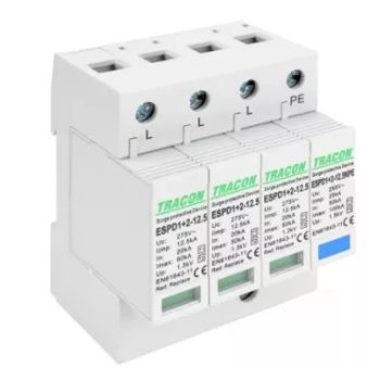   T1+T2 AC típusú túlfeszültség levezető 3+1P cserélhető betéttel Tracon ESPD1+2-12.5-3+1P