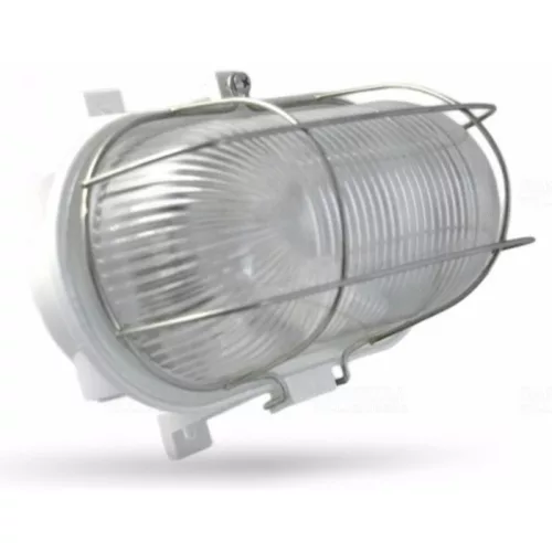 Hajólámpa 60W E27 ovális, fém rácsos szürke alj IP44 