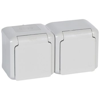   Forix 162/2 dugalj földelt komplett házban gyerekzárral szürke IP44 falonkívüli csavaros Legrand 782394