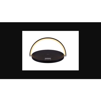   Strühm Saturn asztali lámpa fekete színben vezeték nélküli telefontöltővel