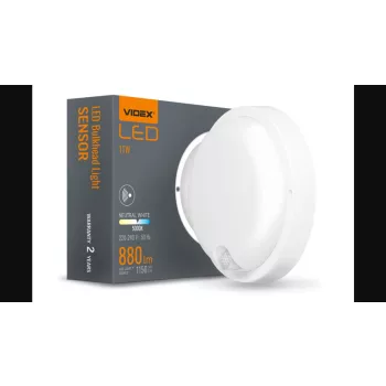   Videx Kira 11 W-os ø170 mm kerek natúr fehér  fehér mennyezeti lámpa IP65-ös védettségű beépített mozgásérzékelővel