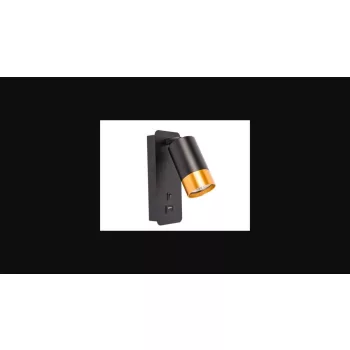   MasterLED Klemens arany/fekete fali lámpa  GU10-es foglalattal USB aljzattal