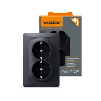   Videx Binera fekete színű süllyesztett dupla földelt csatlakozó aljzat