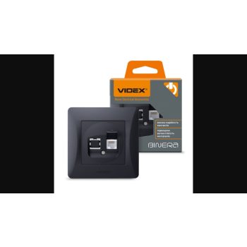   Videx Binera CAT6 fekete színű süllyesztett fali informatikai csatlakozó aljzat