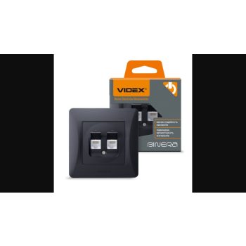   Videx Binera CAT6+CAT6 fekete színű süllyesztett fali informatikai csatlakozó aljzat