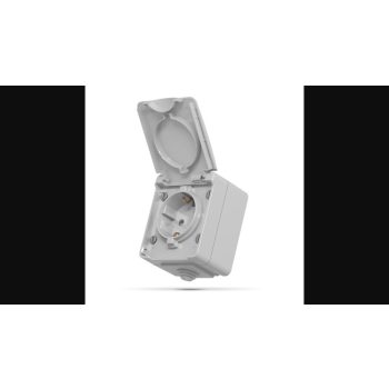   Videx Binera szürke színű falon kívüli  vízmentes földelt csatlakozó aljzat csapófedéllel