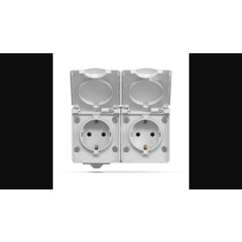   Videx Binera szürke színű falon kívüli  vízmentes  dupla földelt csatlakozó aljzat csapófedéllel