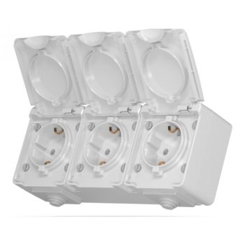   Videx Binera szürke színű falon kívüli  vízmentes hármas földelt csatlakozó aljzat csapófedéllel