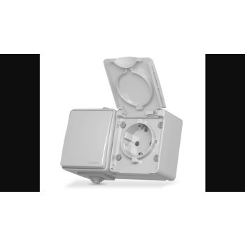   Videx Binera szürke színű falon kívüli  vízmentes földelt csatlakozó aljzat csapófedéllel + egypólusú kapcsolóval (101)