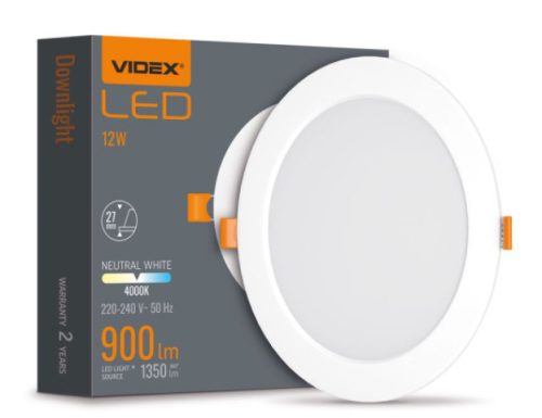 Videx 12 W-os süllyesztett natúr fehér, kör alakú LED-es mennyezetlámpa