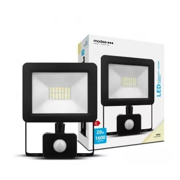   LED fényvető érzékelős 20W 220-240V AC 1600lm 6000K fekete-ház alumínium IP65 Slim-A Modee - EPINFLS6000K20SA