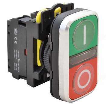   Kettős BE-KI nyomógomb, I-O, zöld+piros 1×NO+1×NC 5A/230V IP65 NYG3-DL1 Tracon