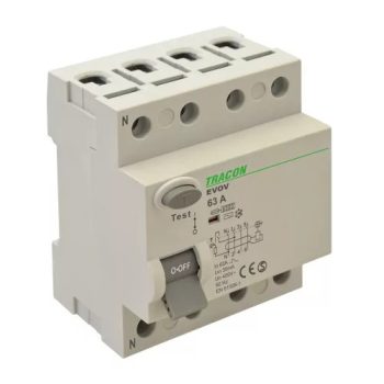   Áram-védőkapcsoló (FI-relé) 4P 25A 30mA AC-típus 6kA analóg Tracon  TRACEVOV4P2503