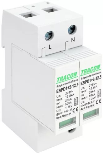 T1+T2 AC típusú túlfeszültséglevezető 2P cserélhető betéttel TRACON ESPD1+2-12.5-2P